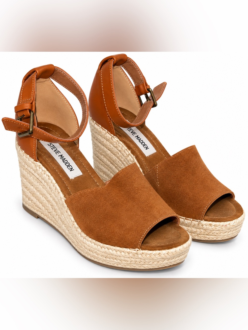 Steve Madden Cognac Suede & Leather Espadrille Wedges